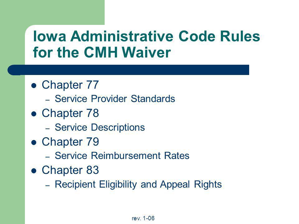 Iowa Administrative Code Rules for the CMH Waiver