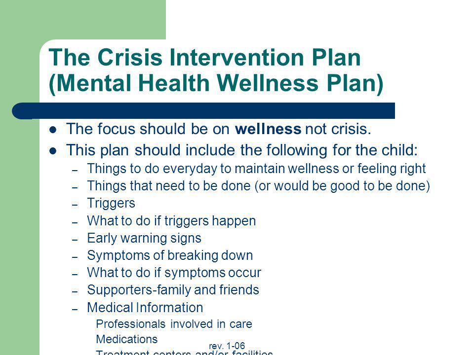 The Crisis Intervention Plan (Mental Health Wellness Plan)