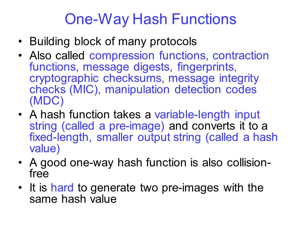 One-Way Hash Functions