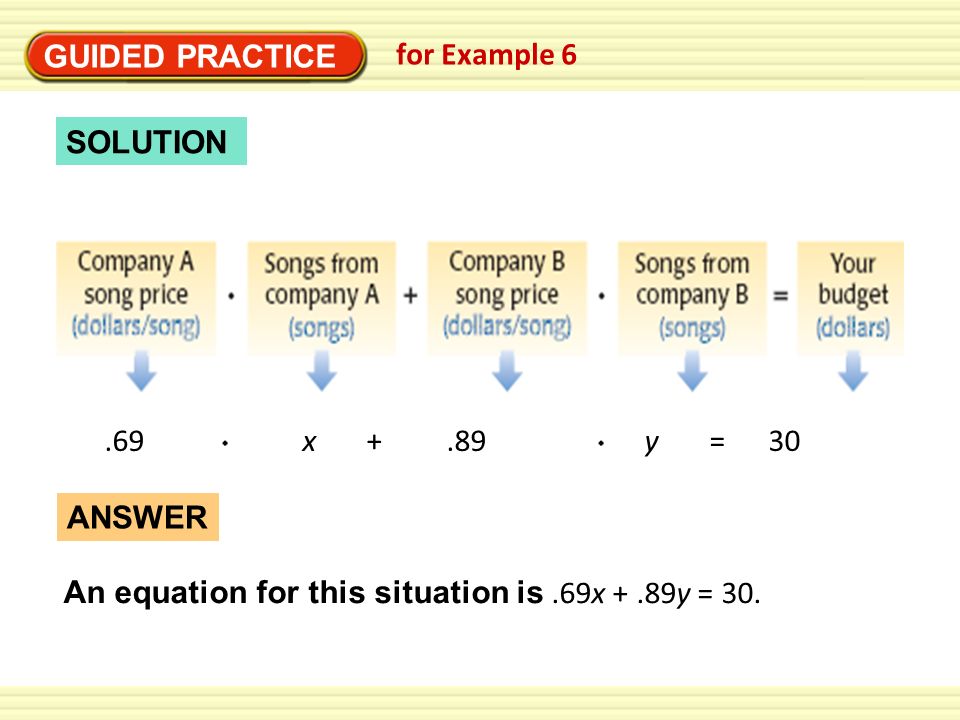 GUIDED PRACTICE for Example 6. SOLUTION. .69 x y = 30.