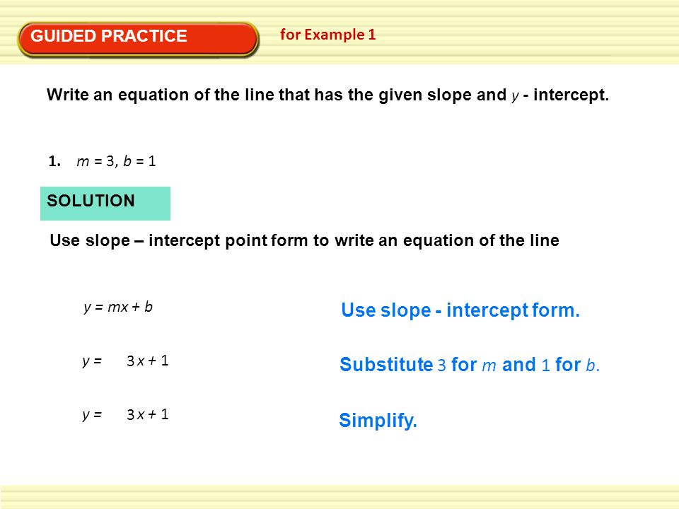 Use slope - intercept form.