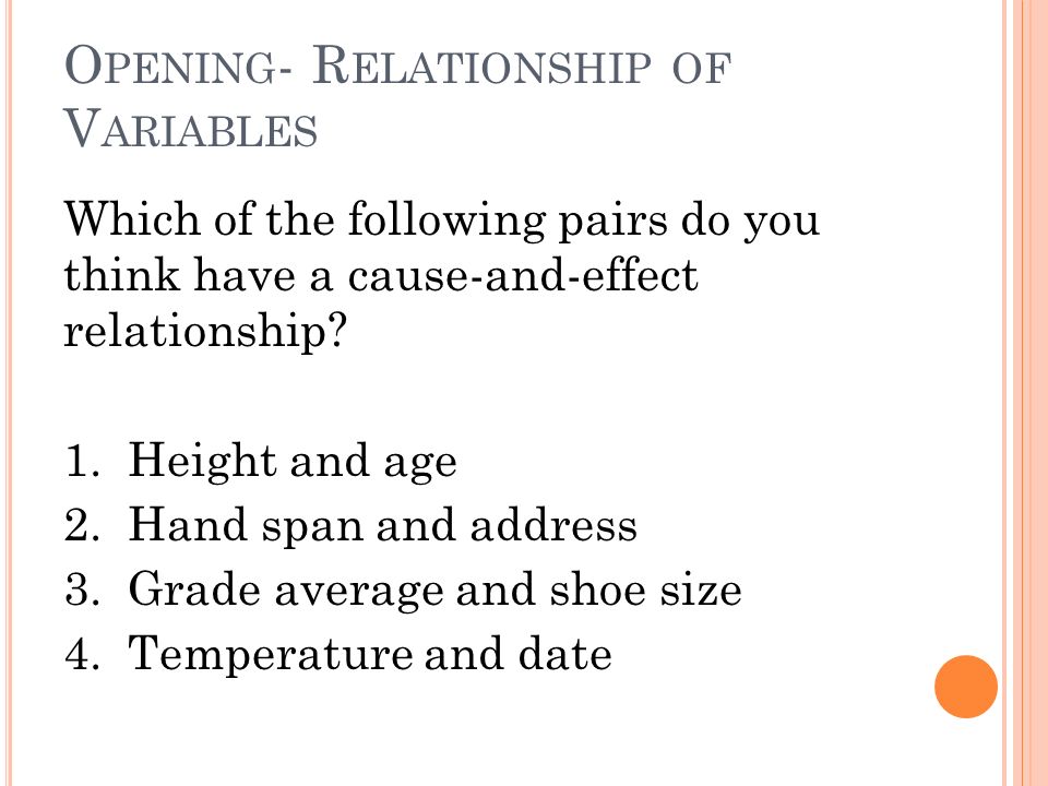 Opening- Relationship of Variables