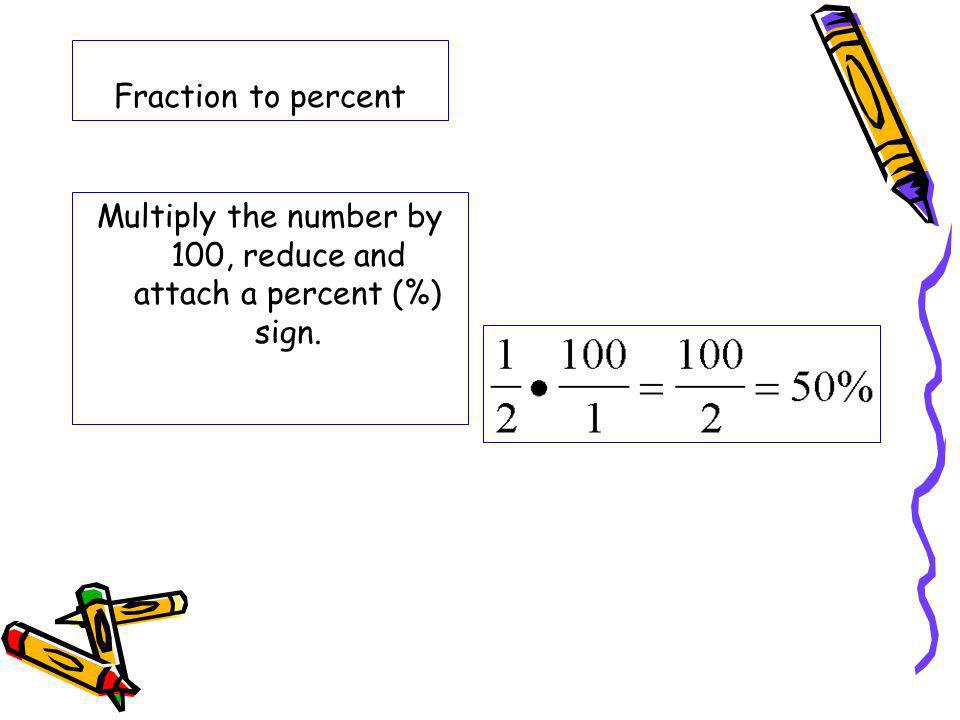 Multiply the number by 100, reduce and attach a percent (%) sign.
