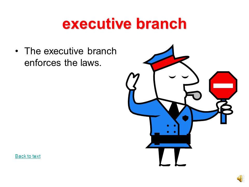 executive branch The executive branch enforces the laws. Back to text