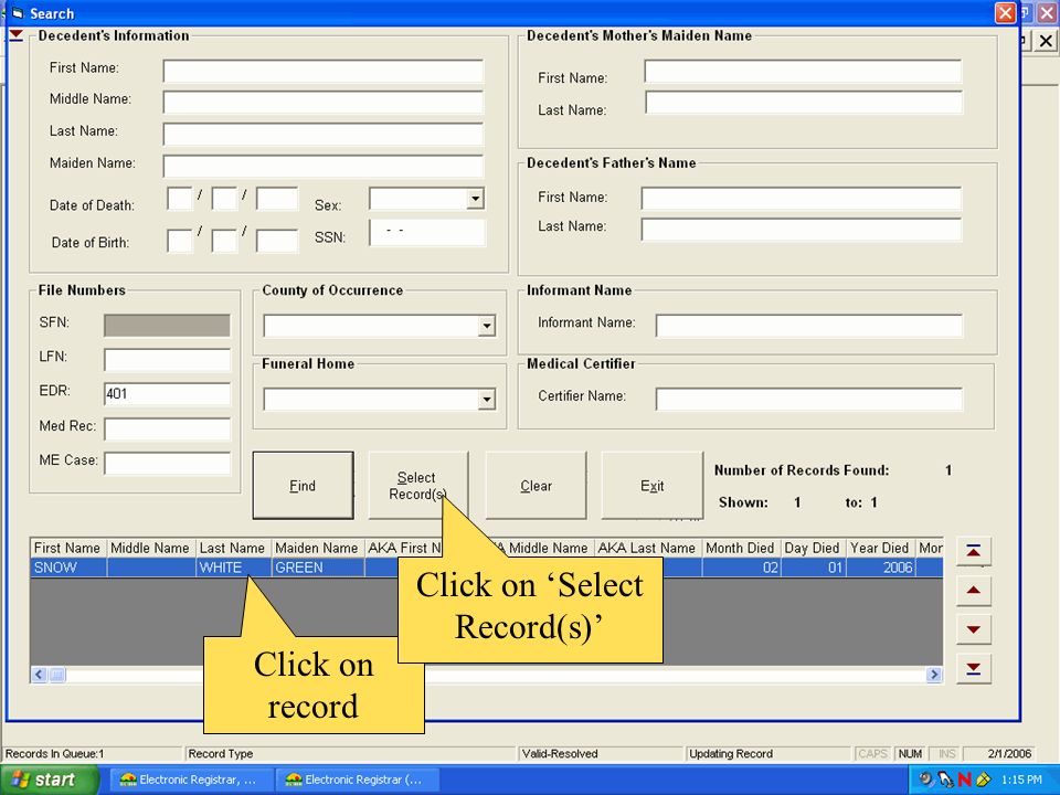 Click on ‘Select Record(s)’