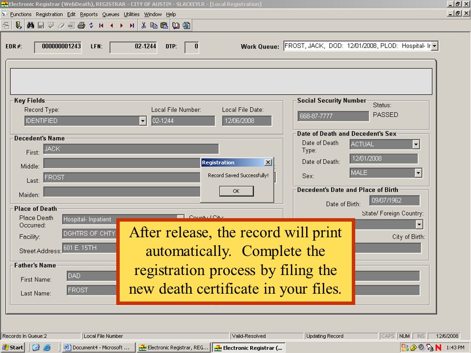 After release, the record will print automatically
