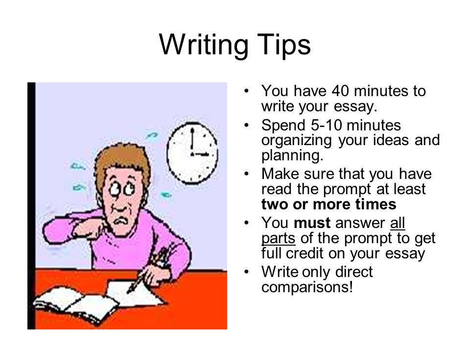 Writing Tips You have 40 minutes to write your essay.