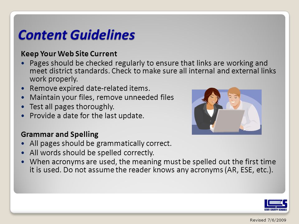 Content Guidelines Keep Your Web Site Current
