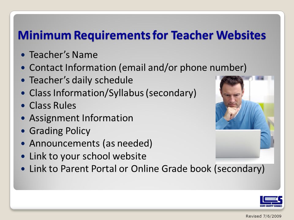Minimum Requirements for Teacher Websites