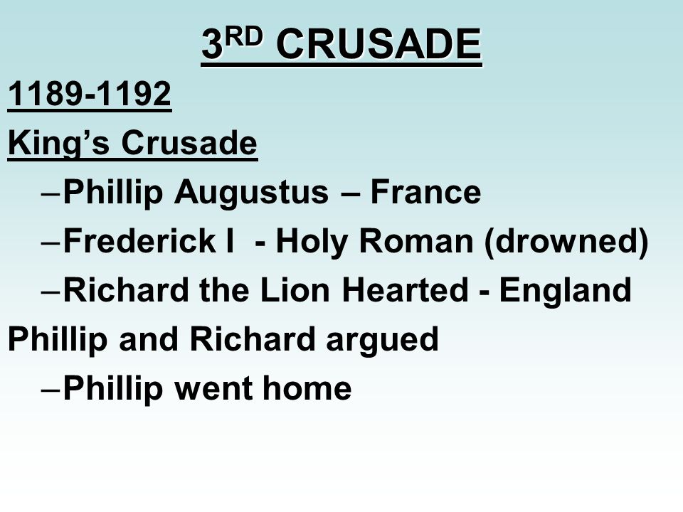 3RD CRUSADE King’s Crusade Phillip Augustus – France