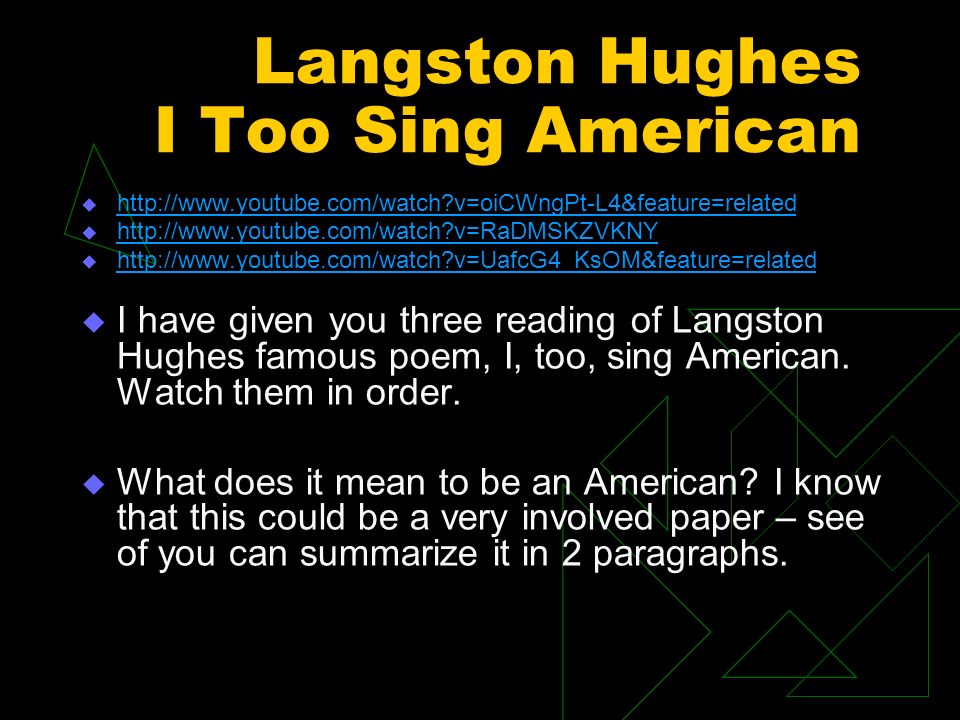 Langston Hughes I Too Sing American