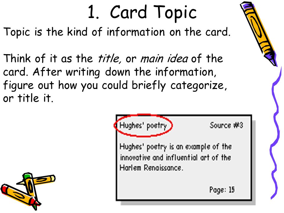 1. Card Topic Topic is the kind of information on the card.