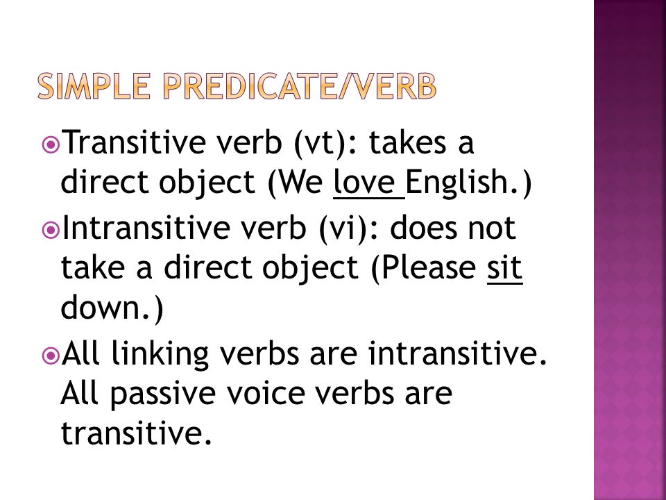 Simple predicate/verb