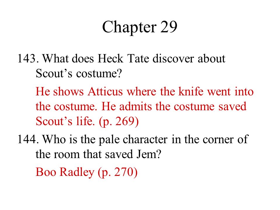 Chapter What does Heck Tate discover about Scout’s costume
