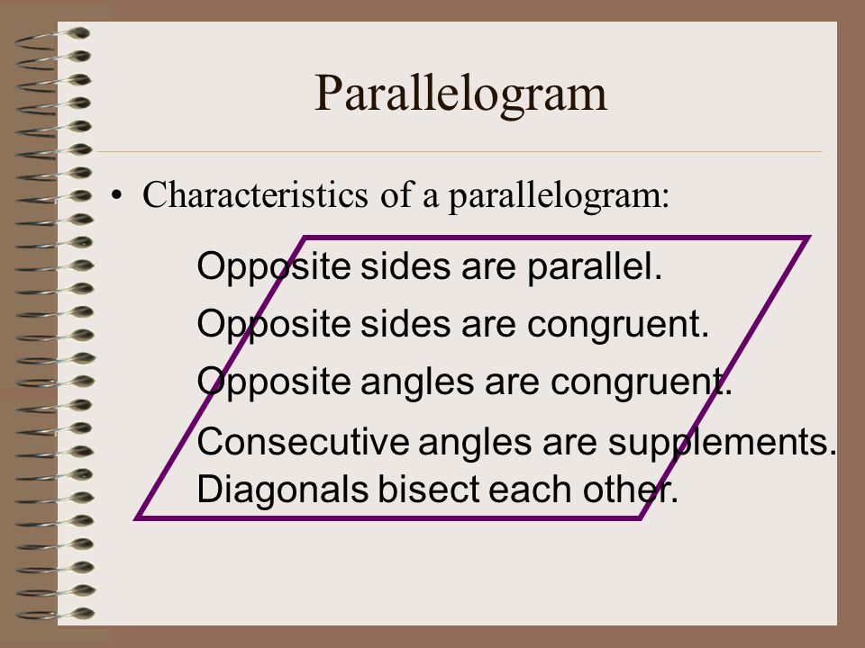 Parallelogram Characteristics of a parallelogram: