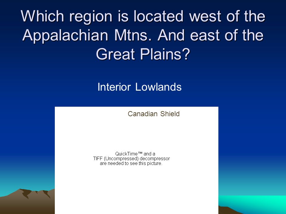 Which region is located west of the Appalachian Mtns