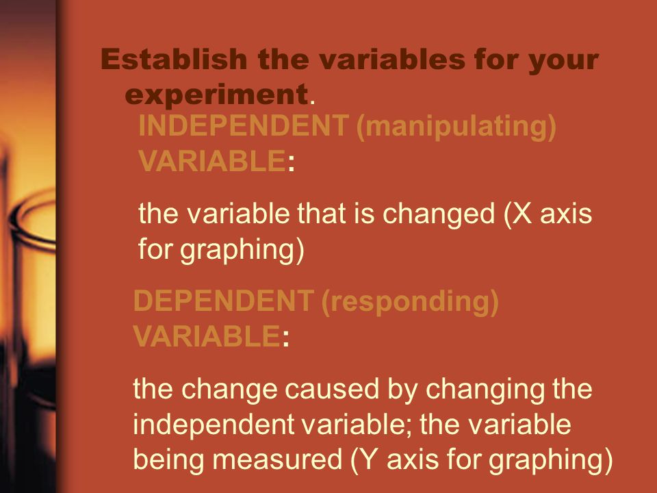 Establish the variables for your experiment.