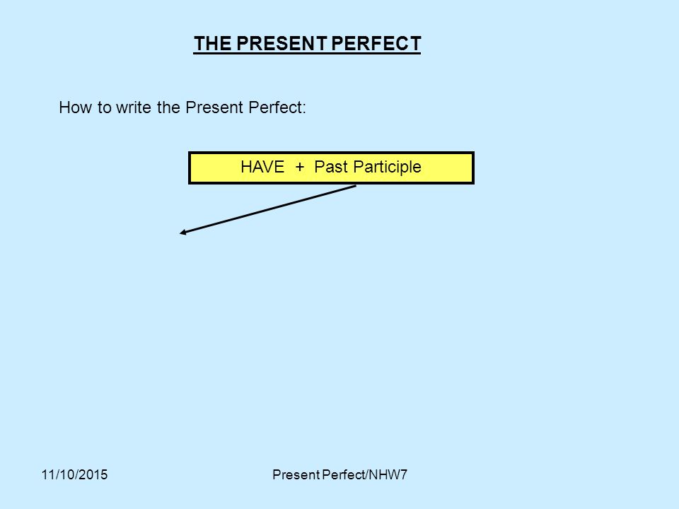 THE PRESENT PERFECT How to write the Present Perfect: