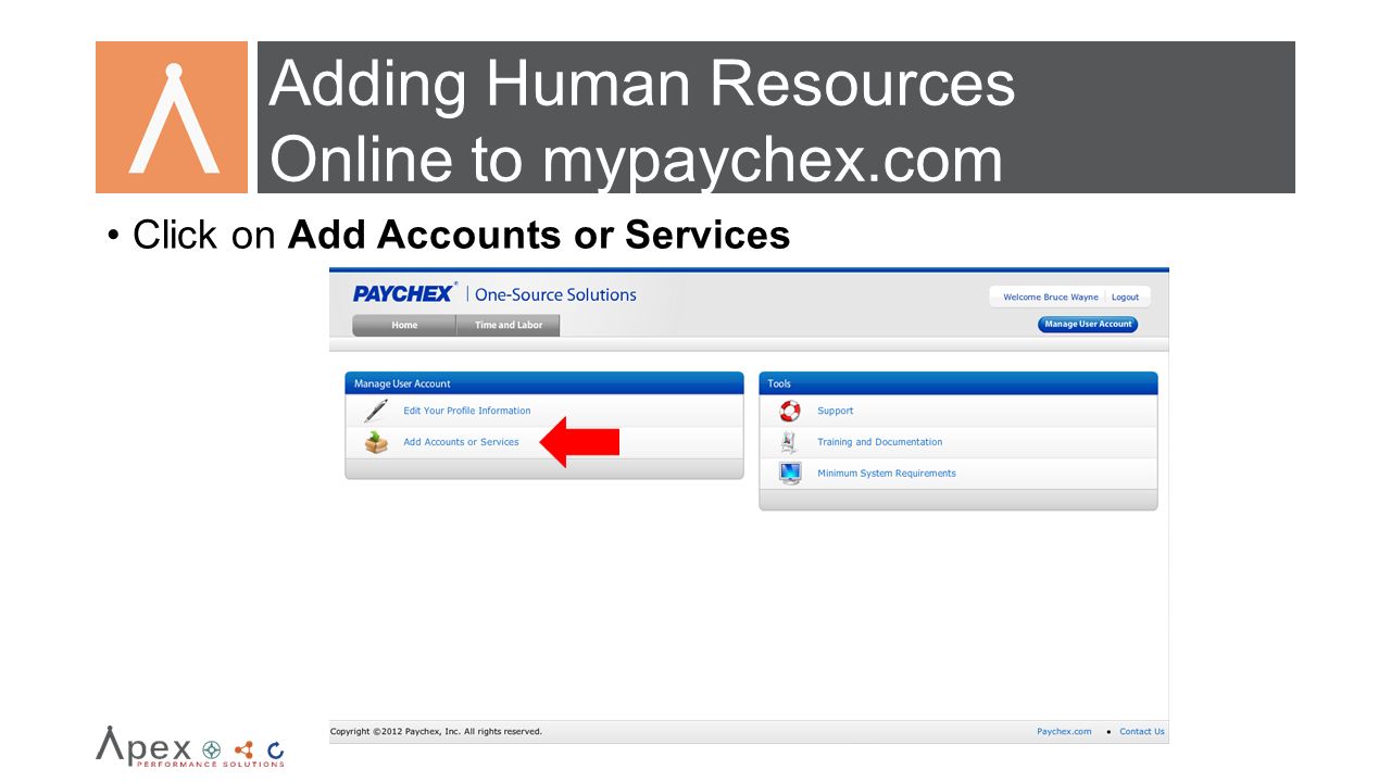Adding Human Resources Online to mypaychex.com
