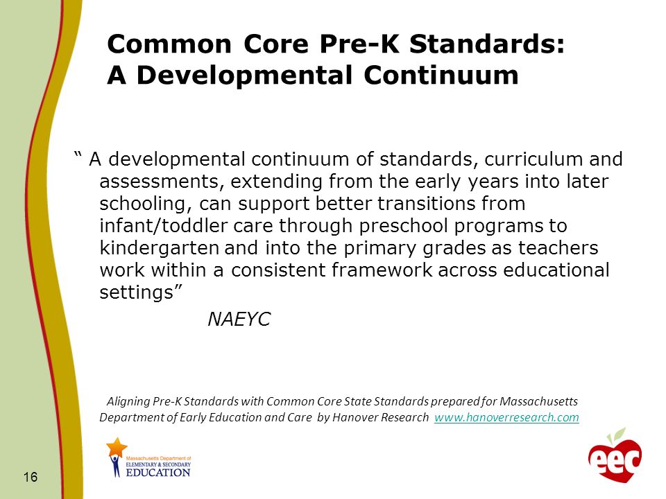 Common Core Pre-K Standards: A Developmental Continuum