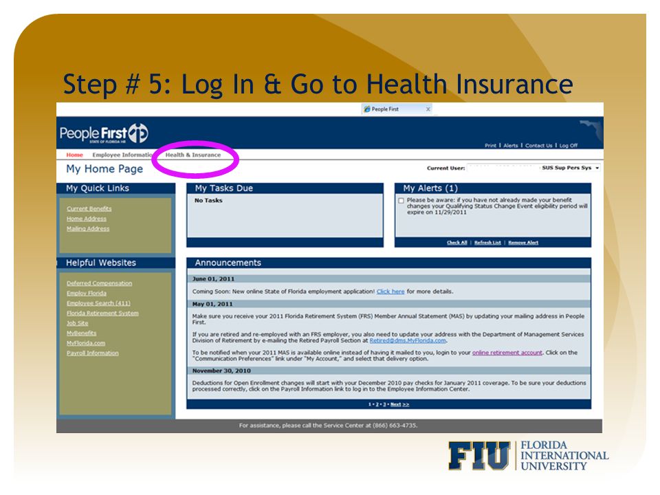 Step # 5: Log In & Go to Health Insurance
