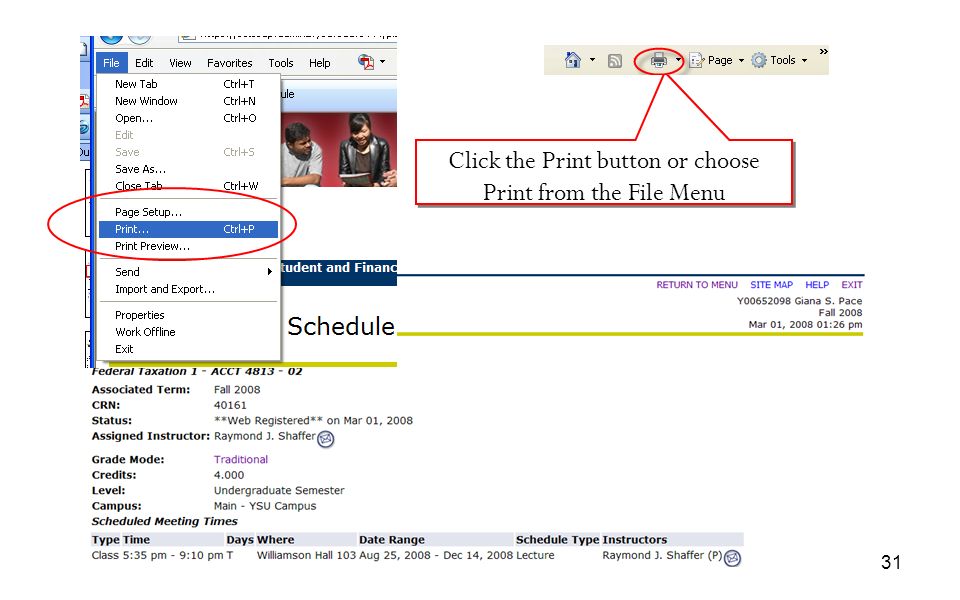 Click the Print button or choose Print from the File Menu