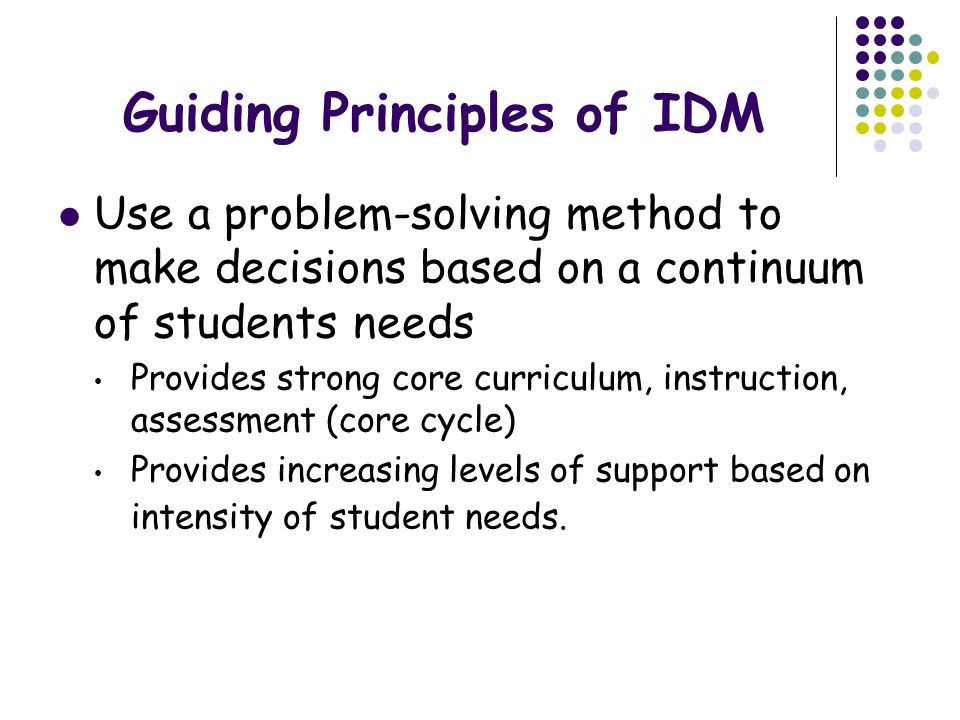 Guiding Principles of IDM