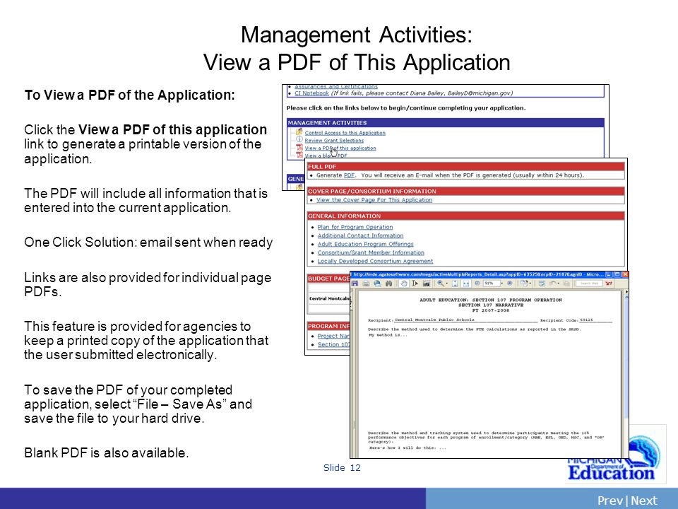 Management Activities: View a PDF of This Application