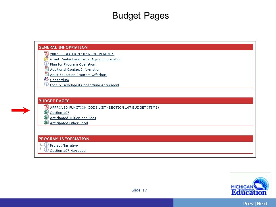 Budget Pages