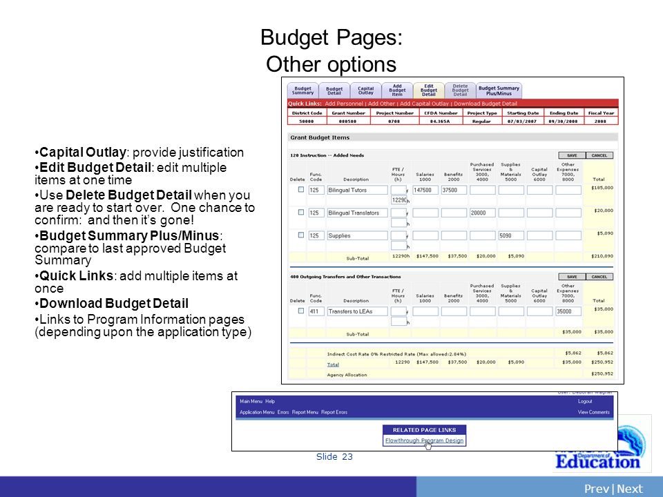 Budget Pages: Other options
