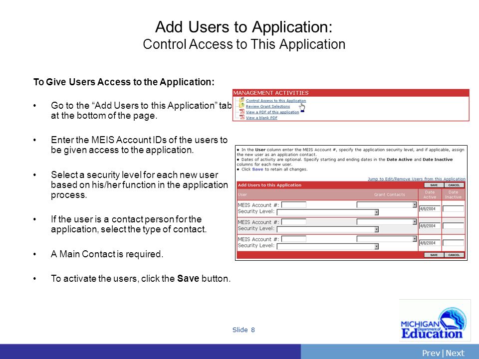 Add Users to Application: Control Access to This Application