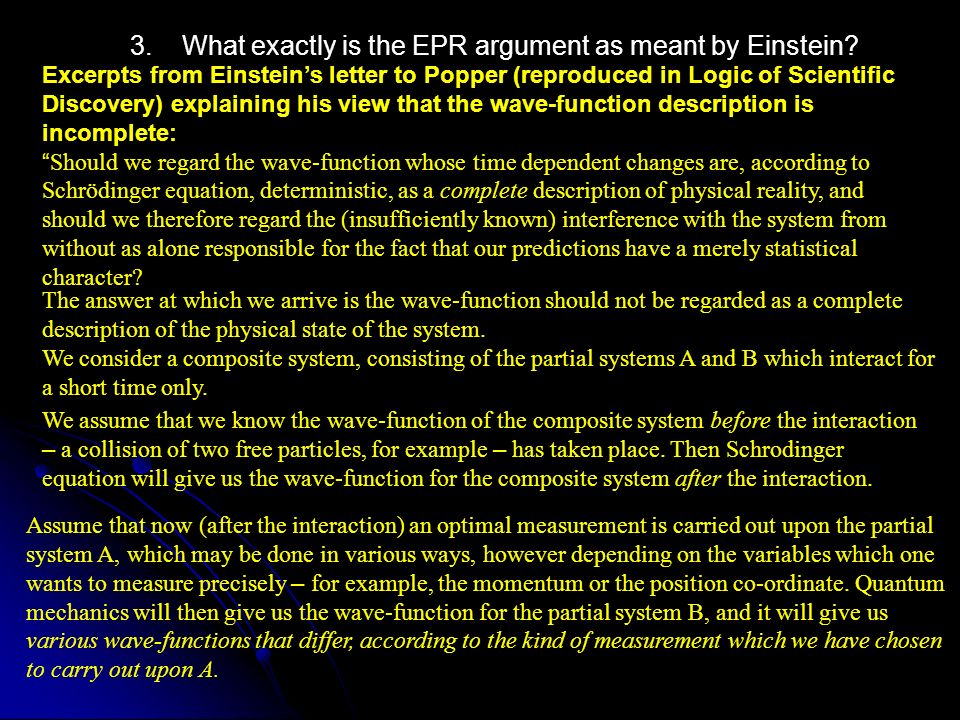 3. What exactly is the EPR argument as meant by Einstein