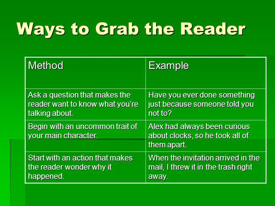Ways to Grab the Reader Method Example