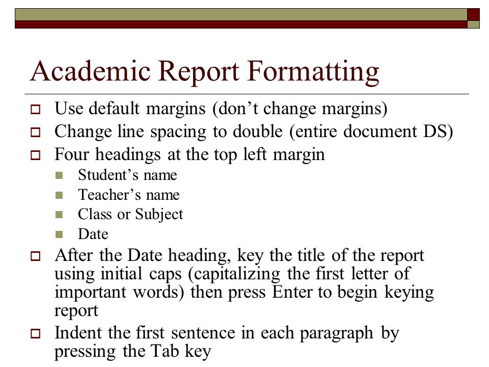 Academic Report Formatting