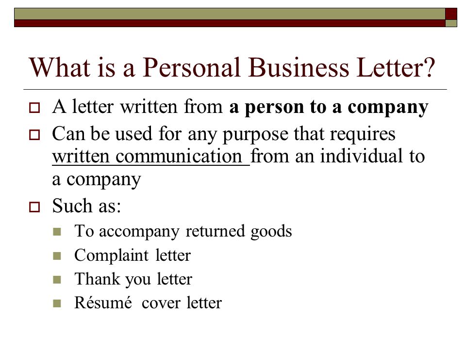 What is a Personal Business Letter