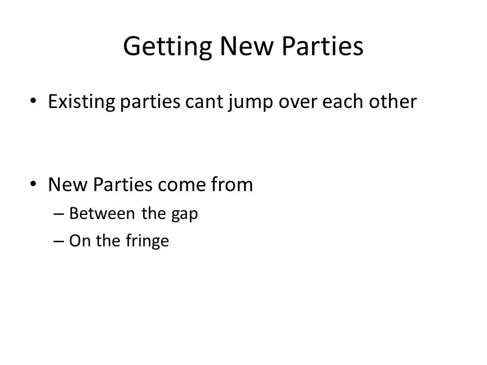 Getting New Parties Existing parties cant jump over each other