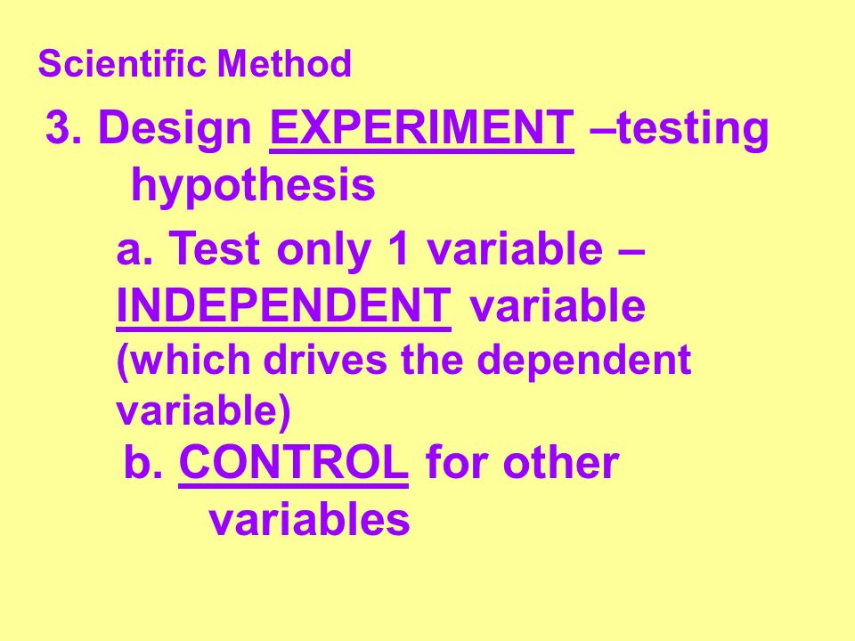 3. Design EXPERIMENT –testing hypothesis