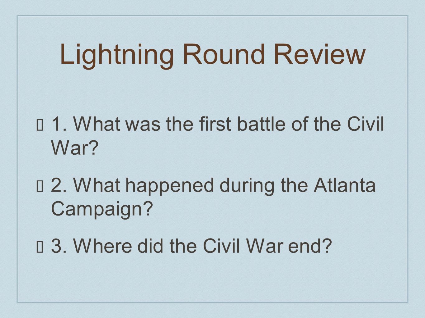 Lightning Round Review