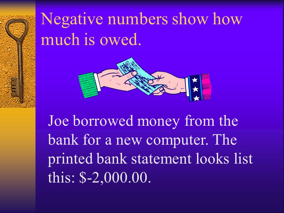 Negative numbers show how much is owed.