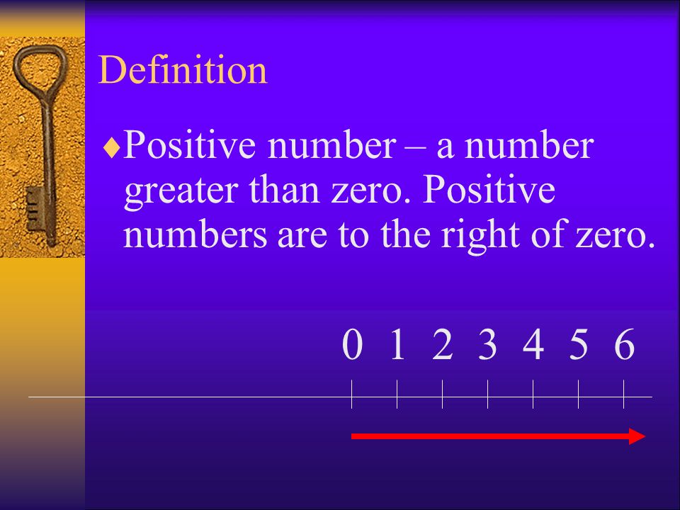 Definition Positive number – a number greater than zero. Positive numbers are to the right of zero.