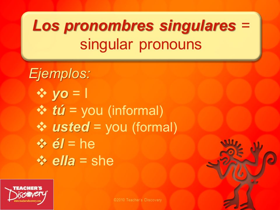 Los pronombres singulares = singular pronouns