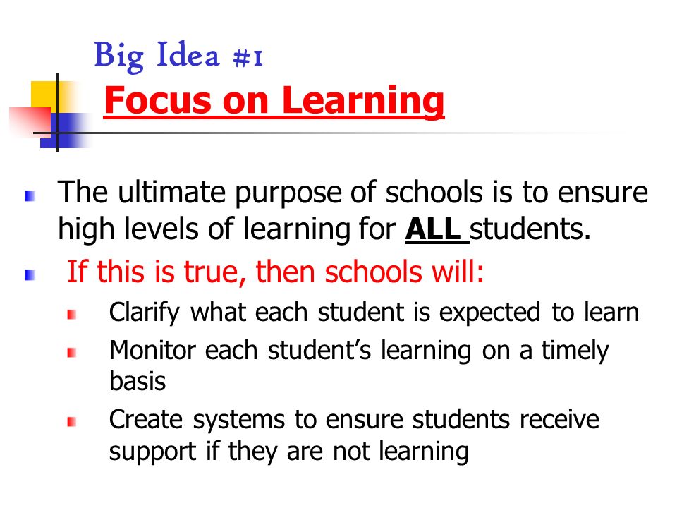 Big Idea #1 Focus on Learning