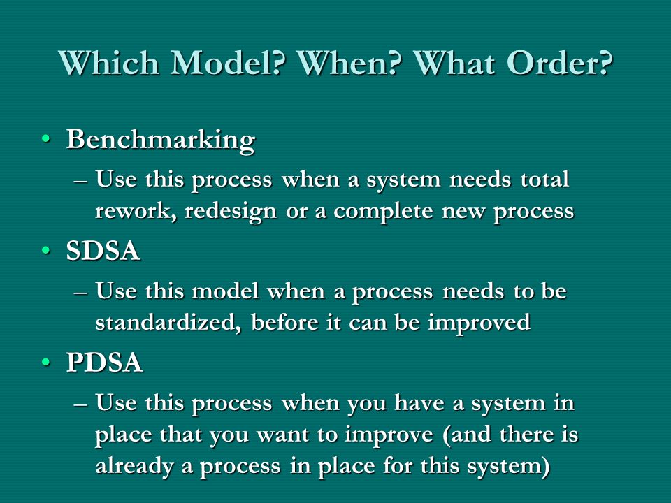 Which Model When What Order