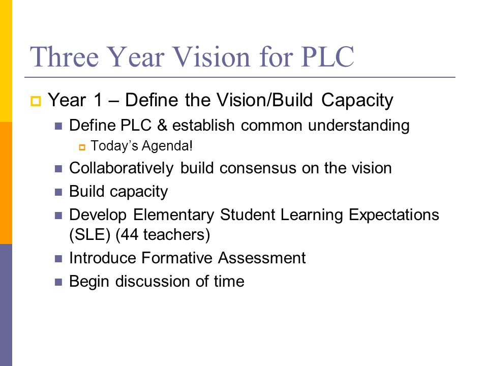 Three Year Vision for PLC