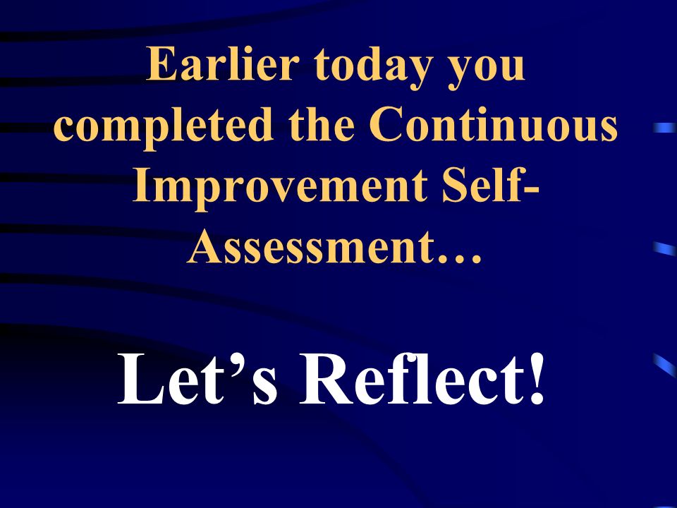 Earlier today you completed the Continuous Improvement Self-Assessment…