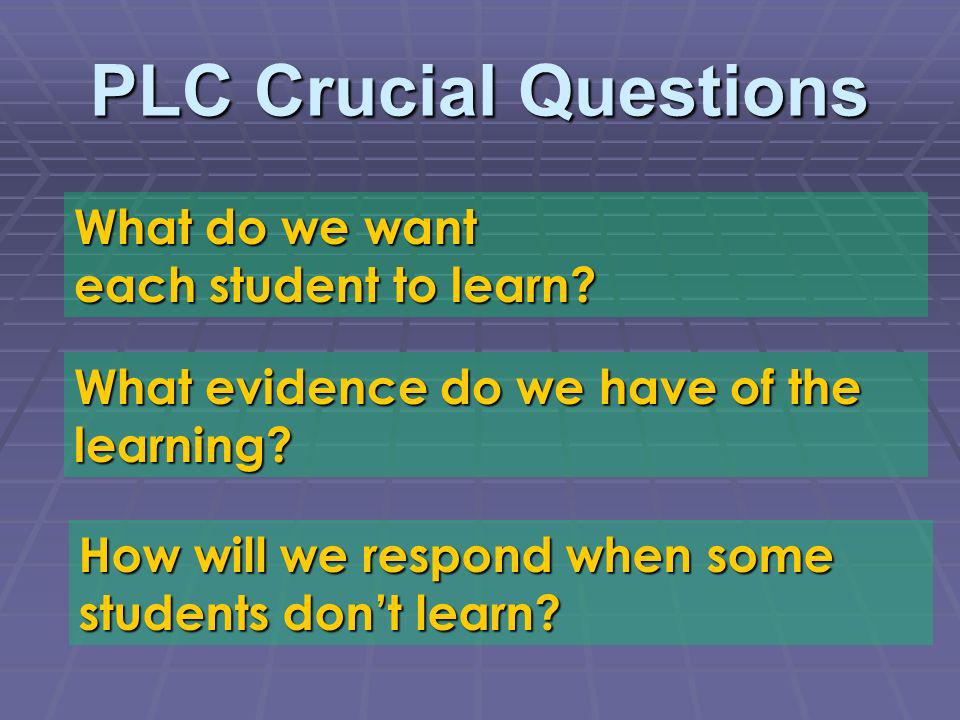 PLC Crucial Questions What do we want each student to learn