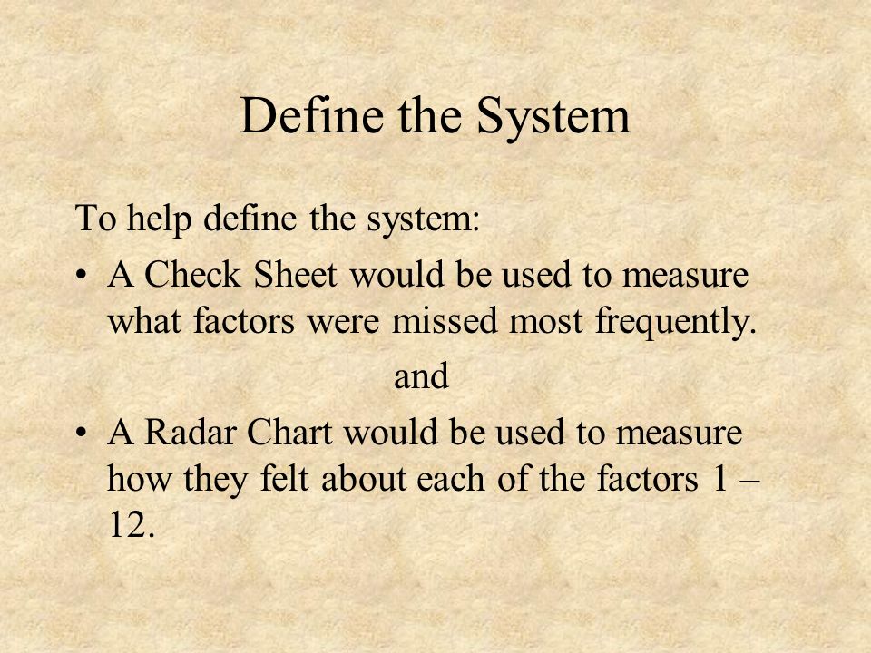 Define the System To help define the system: