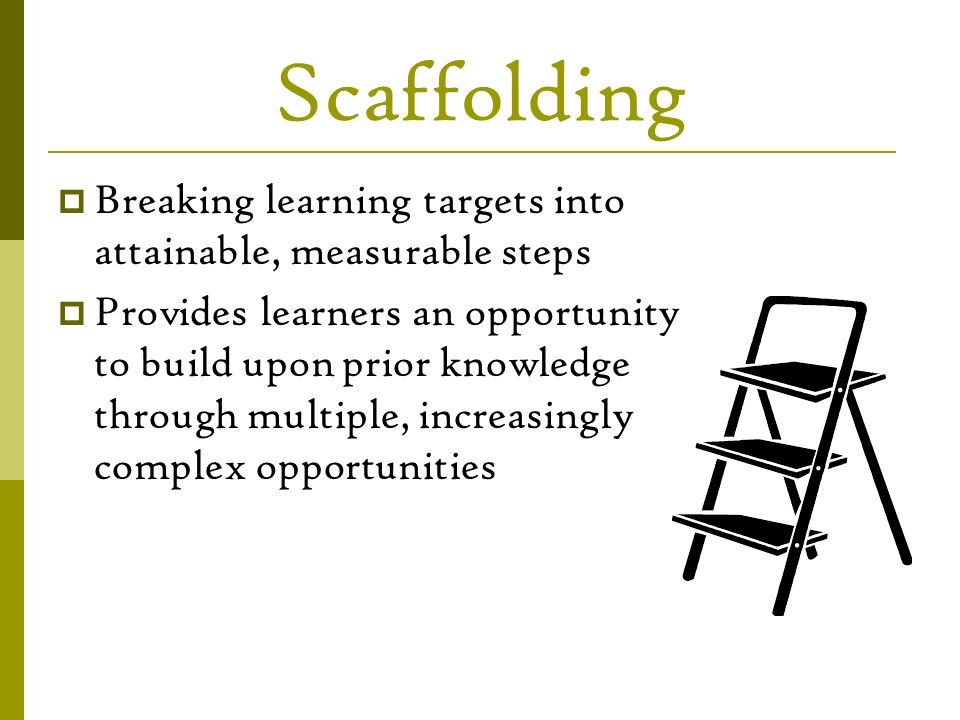 Scaffolding Breaking learning targets into attainable, measurable steps.