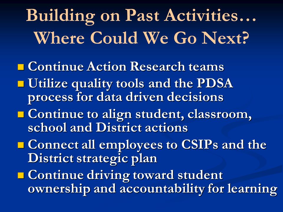 Building on Past Activities… Where Could We Go Next