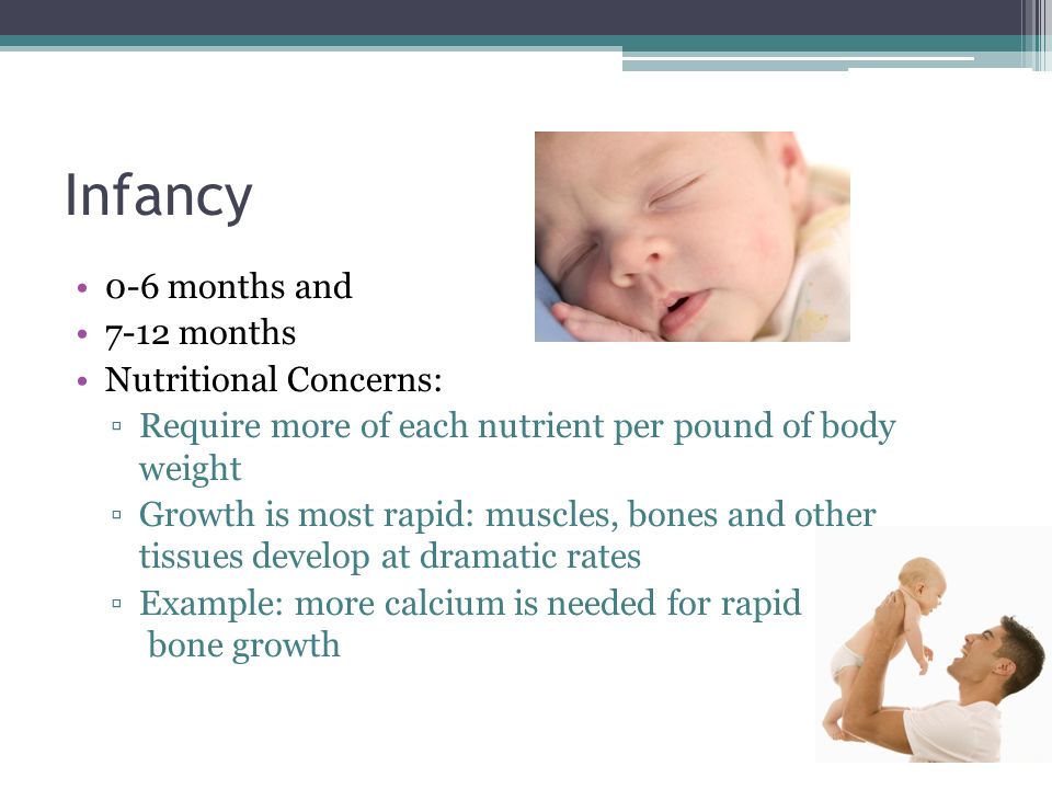 Infancy 0-6 months and 7-12 months Nutritional Concerns: